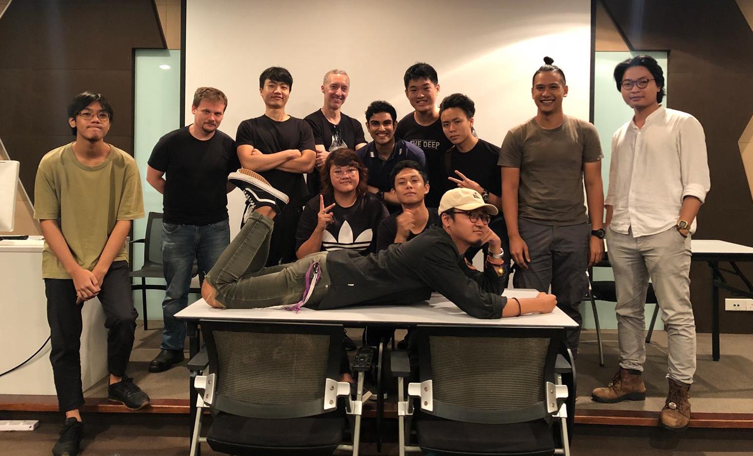 Nik (back row, fifth from left) during his LASALLE days with classmates and lecturers Dirk Stromberg (back row, second from left) and Programme Leader Justin Hegburg (back row, fourth from left).