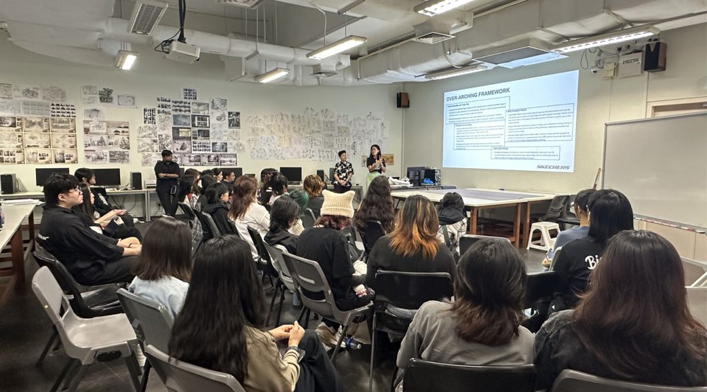 The Skechers team came to LASALLE to brief the Year 3 Diploma in Animation students about the project as well as review the students’ initial designs.