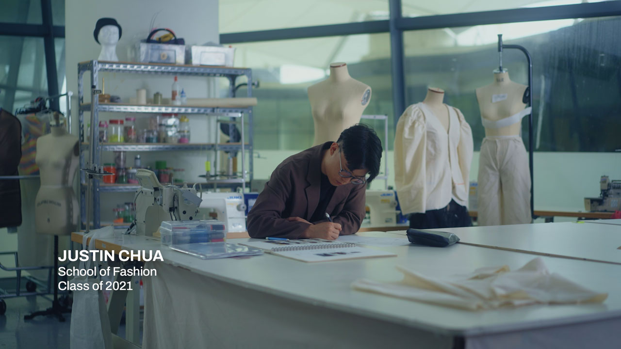 Justin Chua reflects on his fashion journey at LASALLE, from learning to sew to gaining confidence through support and community.