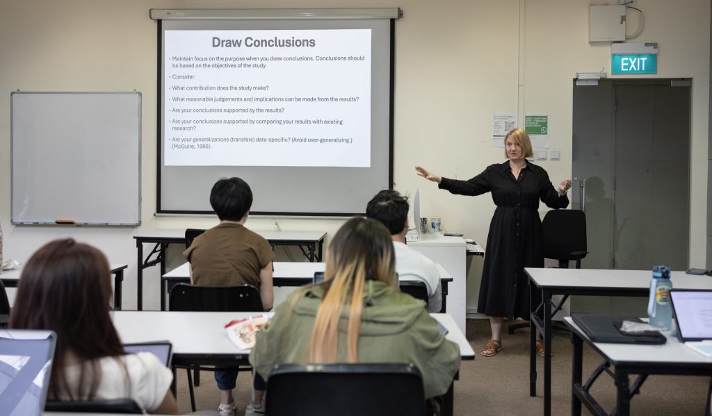 Dr Gooding during her week of special classes with the first cohort of LASALLE MA Music Therapy students.
