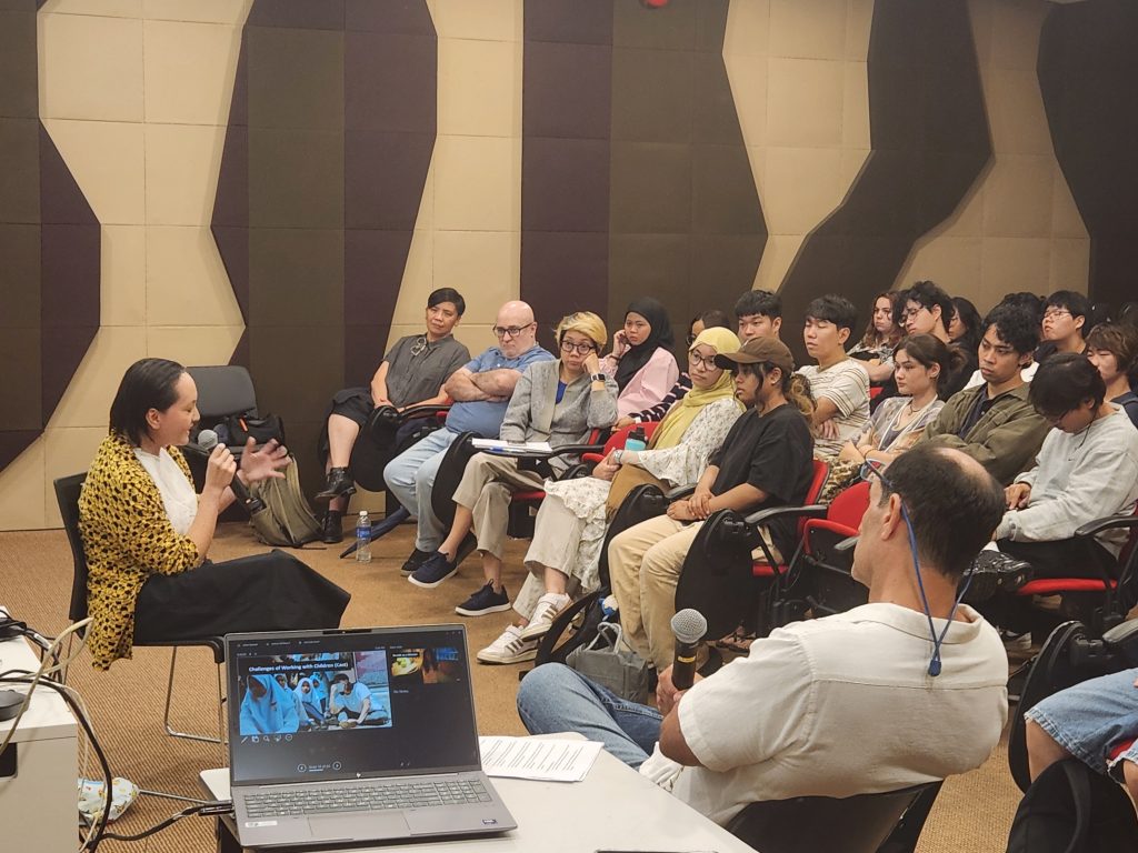 Filmmaker Amanda Nell-Eu speaking to staff and students from the Puttnam School of Film & Animation