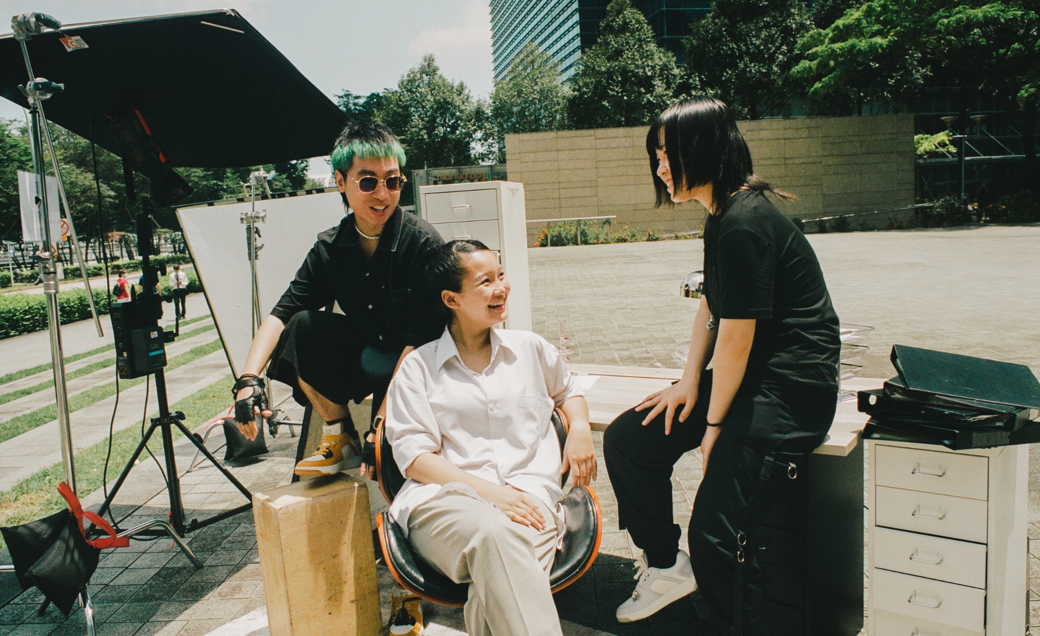 Winning team of Fashion students: Joseph, Zuzu and Nagi